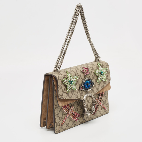 GUCCI Beige GG Supreme Canvas and Suede Medium Dubai Exclusive Dionysus Embellis - Picture 3 of 8